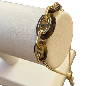 Michael Kors Gold Tortoiseshell Logo Link Adjustable Slider Bracelet 2171